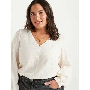 OLD NAVY Long-Sleeve Clip-Dot Blouse- Cottagecore-Boho Creme de la Creme-Size 2X
